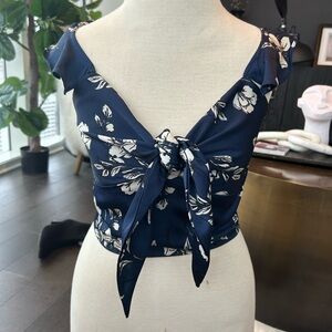 Lucy Paris Navy Floral Tie-Front Crop Top